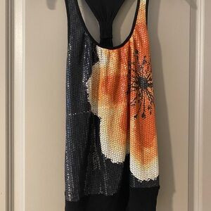 Stylish Black and Orange Sequin Women's Top